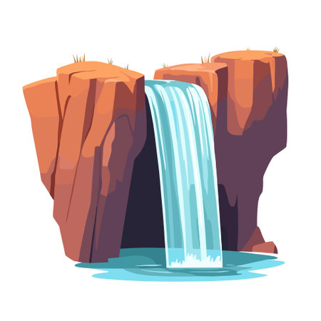 Waterfall vector illustration. Cartoon isolated cascades of mountain river or lake, stream falling on rocks and stoneのイラスト素材
