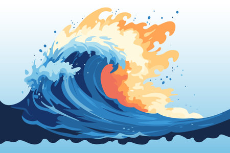 Ocean waves, splash water, marine sea storm element. Blue sea or ocean wave. Vectorのイラスト素材