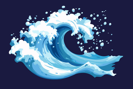 Ocean waves, splash water, marine sea storm element. Blue sea or ocean wave. Vector