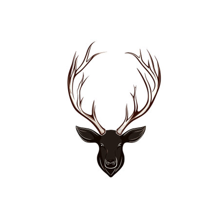 Vector illustration of a deer head with antlers isolated on white background. Horns. Hunting trophy. Vector horned wild animal. Hunted deer, wildlife decoration conceptのイラスト素材