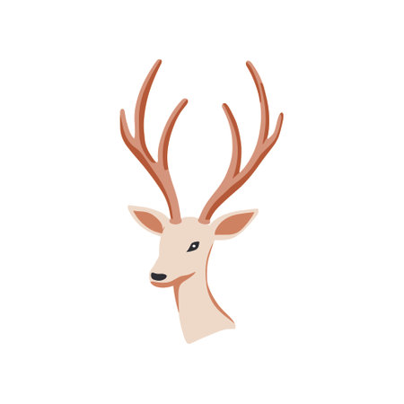 Vector illustration of a deer head with antlers isolated on white background. Horns. Hunting trophy. Vector horned wild animal. Hunted deer, wildlife decoration conceptのイラスト素材