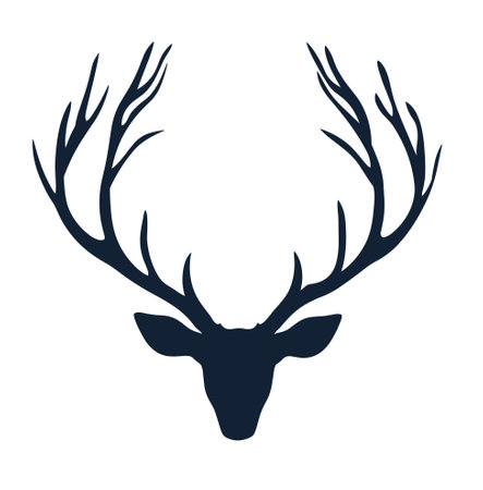 Vector illustration of a deer antlers isolated on white background. Horns. Hunting trophy. Vector horned wild animal. Pairs of antlers. Hunted deer, wildlife decoration conceptのイラスト素材