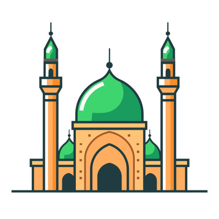 Mosque Islamic religious building. Vector illustration for Muslim holiday. Ramadan Kareem Greeting Card templateのイラスト素材