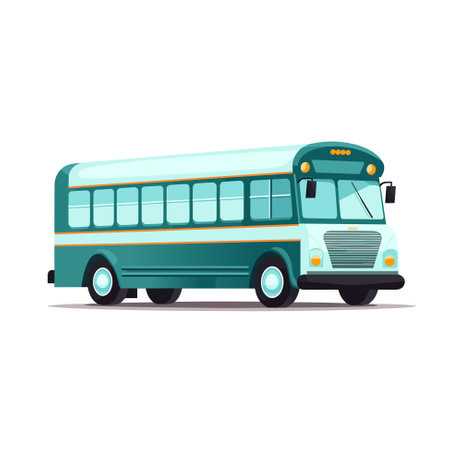 Vector Empty Turquoise School Bus Design. Back to School Illustration.のイラスト素材
