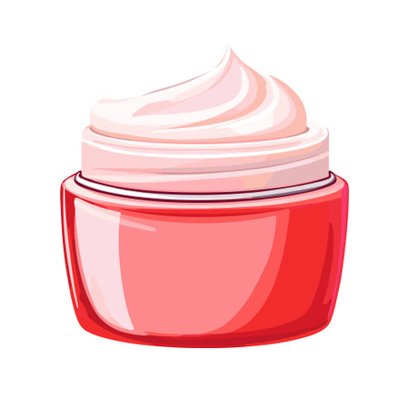 Red jar of cosmetic face cream and cream for the body. Vector illustration isolated on white background.のイラスト素材