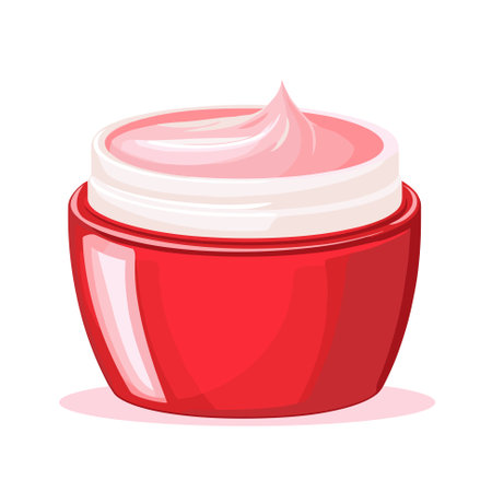 Red jar of cosmetic face cream and cream for the body. Vector illustration isolated on white background.のイラスト素材