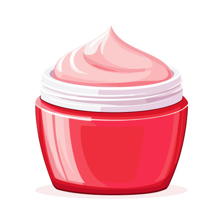 Red jar of cosmetic face cream and cream for the body. Vector illustration isolated on white background.のイラスト素材