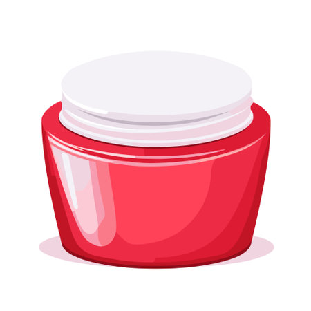 Red jar of cosmetic face cream and cream for the body. Vector illustration isolated on white background.のイラスト素材