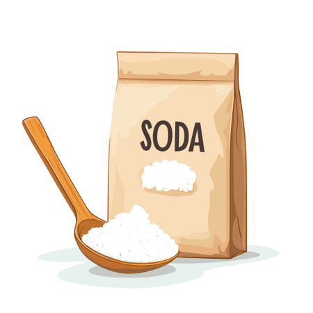 Hand drawn cartoon baking soda in a paper bag isolated on a white background. Vector illustration.のイラスト素材