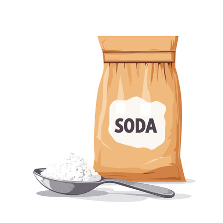 Hand drawn cartoon baking soda in a paper bag isolated on a white background. Vector illustration.のイラスト素材
