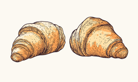 Engraving style vector illustration of a freshly baked croissant, a delicious pastry perfect for breakfast or a snackのイラスト素材