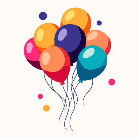 A cluster of brightly colored balloons, vector illustration, party themes design element.のイラスト素材