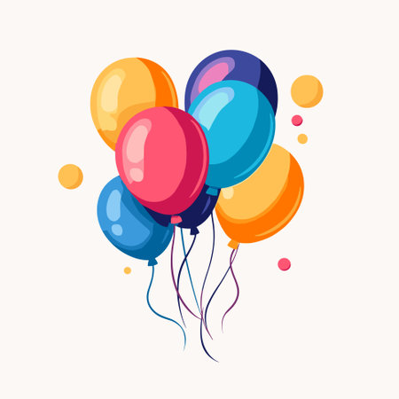 A cluster of brightly colored balloons, vector illustration, party themes design element.のイラスト素材