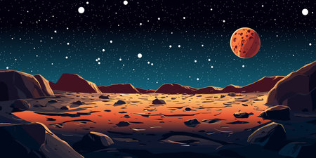 Mars surface panorama landscape, alien red planet, Martian background, planet Mars background vector.のイラスト素材