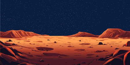Mars surface panorama landscape, alien red planet, Martian background, planet Mars background vector.のイラスト素材
