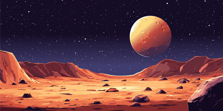 Mars surface panorama landscape, alien red planet, Martian background, planet Mars background vector.のイラスト素材