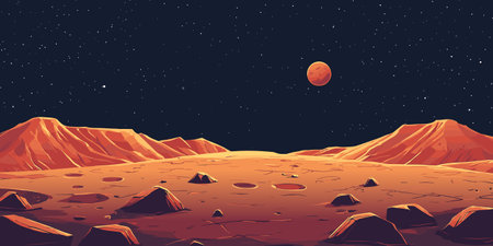 Mars surface panorama landscape, alien red planet, Martian background, planet Mars background vector.のイラスト素材