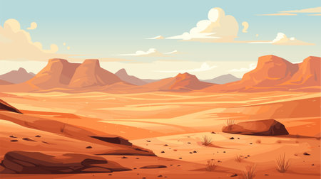 Landscape with sand desert under blue sky, vector illustration panorama backgroundのイラスト素材