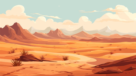 Landscape with sand desert under blue sky, vector illustration panorama backgroundのイラスト素材