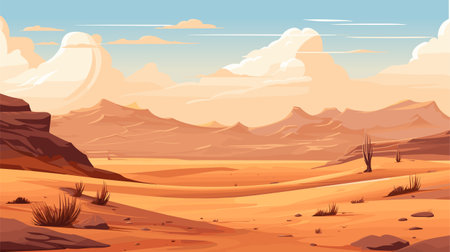Landscape with sand desert under blue sky, vector illustration panorama backgroundのイラスト素材