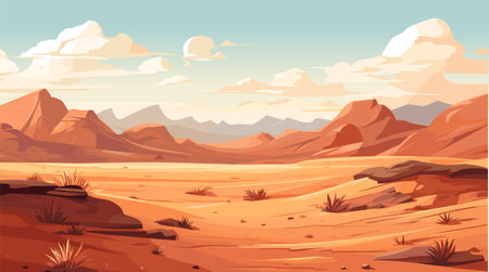 Landscape with sand desert under blue sky, vector illustration panorama backgroundのイラスト素材