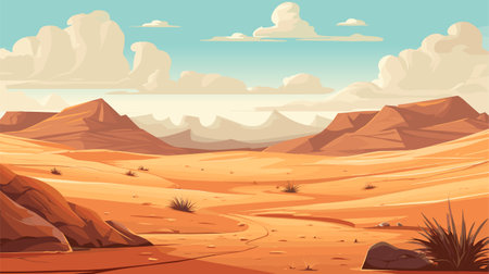 Landscape with sand desert under blue sky, vector illustration panorama backgroundのイラスト素材