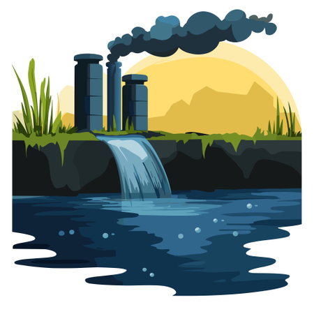 Industrial water pollution an environmental disaster vector image.のイラスト素材