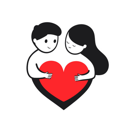 Happy adorable couple in love. Boy and girl love each other. Pair of romantic partners on date. Boyfriend and girlfriend. Love concept. Flat cartoon vector illustration for Valentine's Day.のイラスト素材