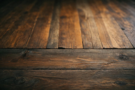 Just above the view of the wooden background. wooden table planks to use as a background or textureの写真素材