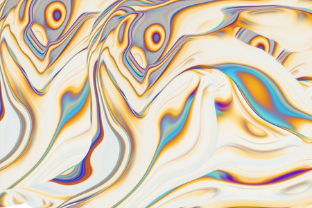 Beautiful abstraction of liquid paints in slow blending flow mixing together gentlyの写真素材