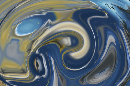Beautiful abstraction of liquid paints in slow blending flow mixing together gentlyの写真素材