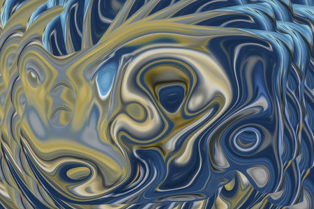 Beautiful abstraction of liquid paints in slow blending flow mixing together gentlyの写真素材