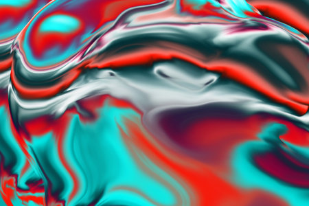 Beautiful abstraction of liquid paints in slow blending flow mixing together gently