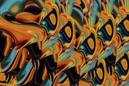 Beautiful abstraction of liquid paints in slow blending flow mixing together gentlyの写真素材