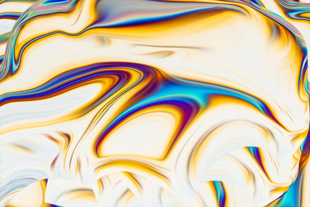 Beautiful abstraction of liquid paints in slow blending flow mixing together gentlyの写真素材