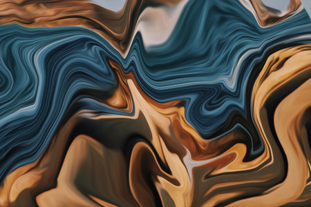 Beautiful abstraction of liquid paints in slow blending flow mixing together gentlyの写真素材