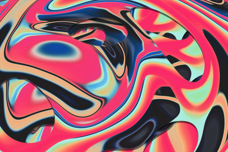 Beautiful abstraction of liquid paints in slow blending flow mixing together gentlyの写真素材