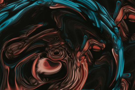 Beautiful abstraction of liquid paints in slow blending flow mixing together gentlyの写真素材