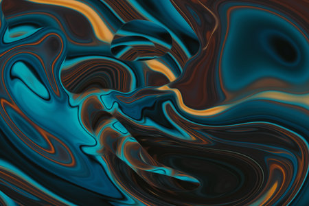 Beautiful abstraction of liquid paints in slow blending flow mixing together gentlyの写真素材