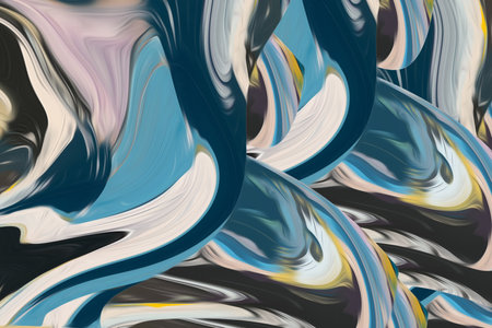 Beautiful abstraction of liquid paints in slow blending flow mixing together gentlyの写真素材