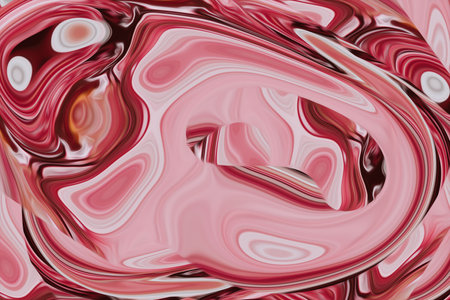 Beautiful abstraction of liquid paints in slow blending flow mixing together gentlyの写真素材