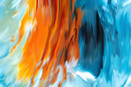 Beautiful abstraction of liquid paints in slow blending flow mixing together gentlyの写真素材