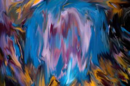 Beautiful abstraction of liquid paints in slow blending flow mixing together gentlyの写真素材