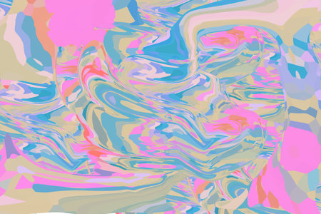 Beautiful abstraction of liquid paints in slow blending flow mixing together gentlyの写真素材