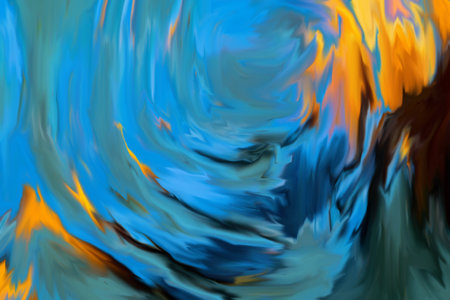 Beautiful abstraction of liquid paints in slow blending flow mixing together gentlyの写真素材