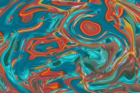 Beautiful abstraction of liquid paints in slow blending flow mixing together gentlyの写真素材