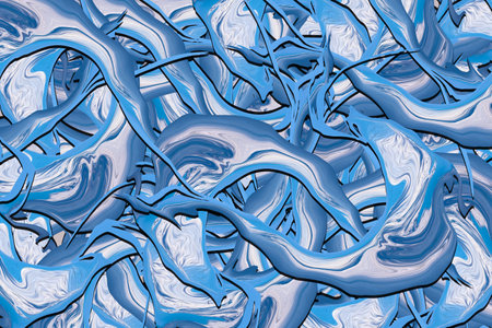 Beautiful abstraction of liquid paints in slow blending flow mixing together gentlyの写真素材