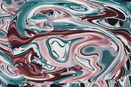 Beautiful abstraction of liquid paints in slow blending flow mixing together gentlyの写真素材