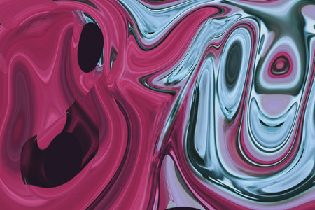 Beautiful abstraction of liquid paints in slow blending flow mixing together gentlyの写真素材
