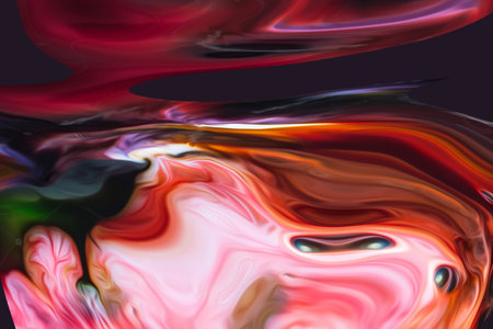 Beautiful abstraction of liquid paints in slow blending flow mixing together gentlyの写真素材